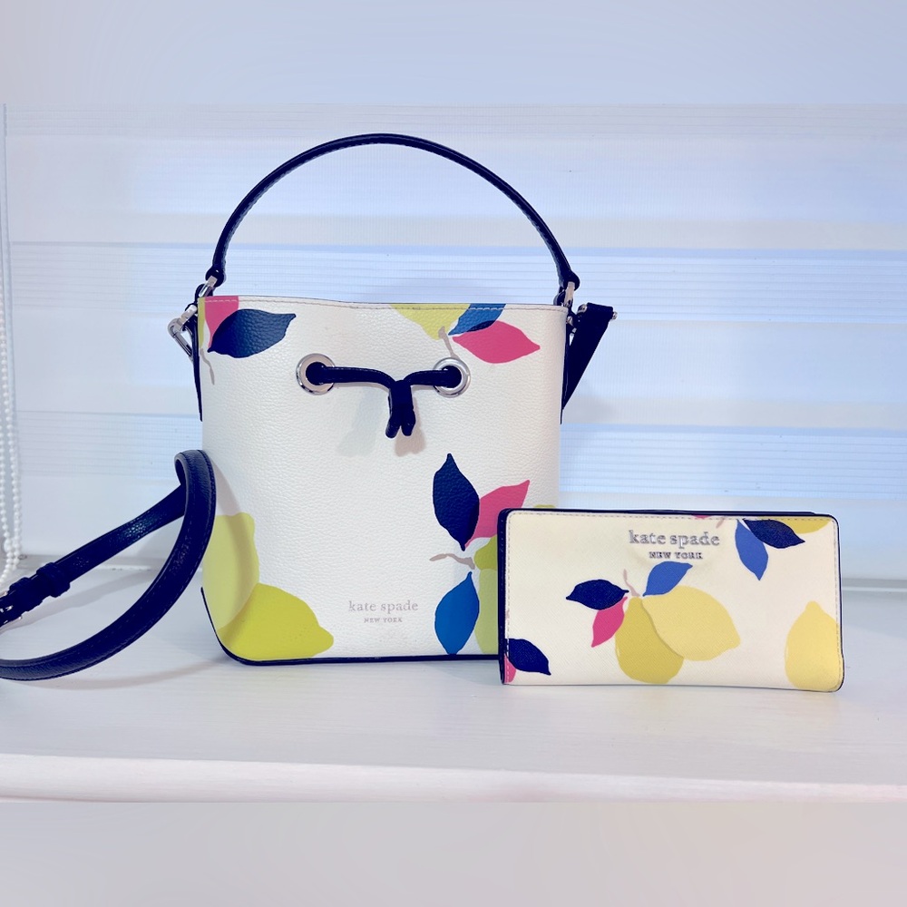 Kate Spade Lemon Zest Small Bucket Bag and wallet